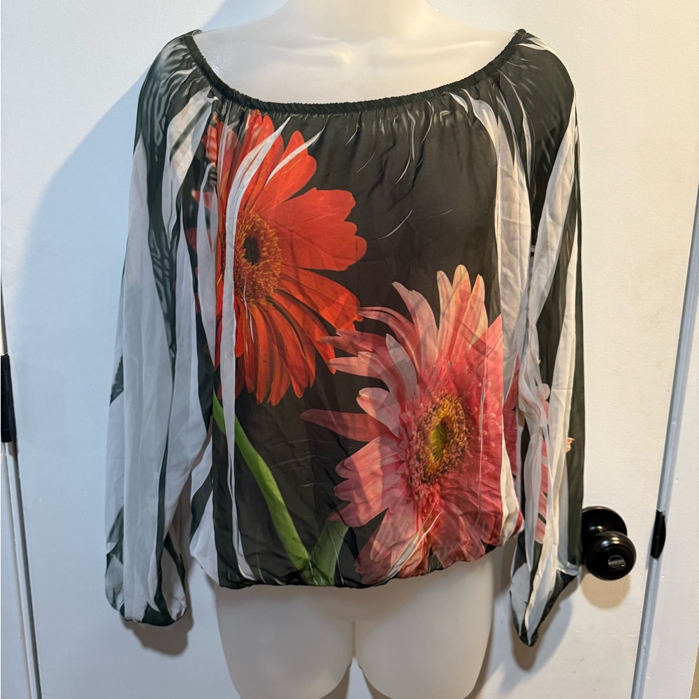 Chic Floral Women's Blouse - Black and Pink-#1393